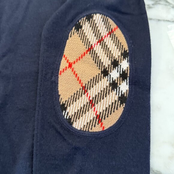 Burberry BEMPTON Navy Blue Merino Wood Check Patch Pullover sweater, all sizes - Picture 4 of 11